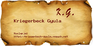 Kriegerbeck Gyula névjegykártya